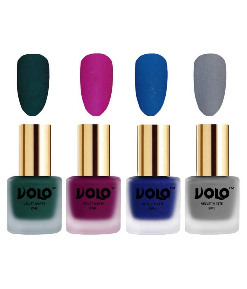     			VOLO Velvet Dull Matte Posh Shades Nail Polish Green,Magenta,Blue, Grey Matte Pack of 4 32 mL