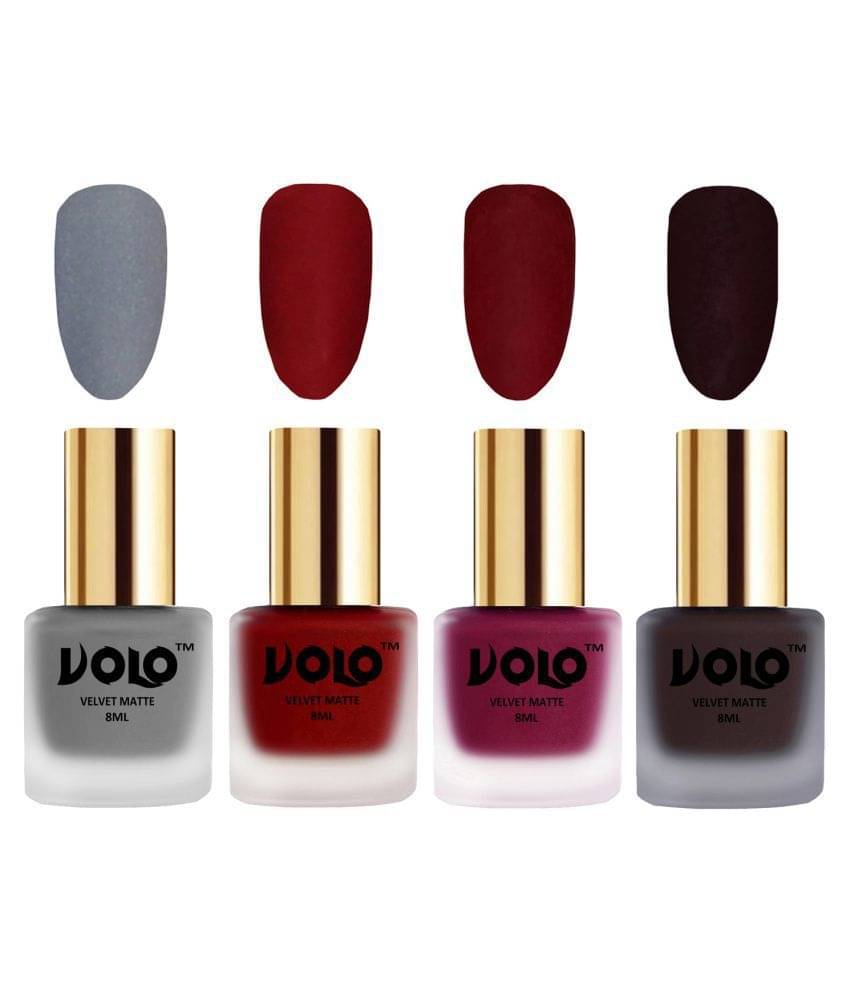     			VOLO Velvet Dull Matte Posh Shades Nail Polish Grey,Red,Red, Wine Matte Pack of 4 32 mL