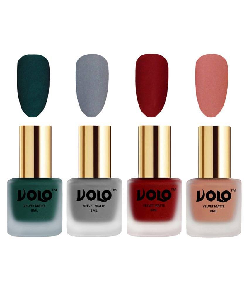    			VOLO Velvet Dull Matte Posh Shades Nail Polish Multi Matte Pack of 4 32 mL