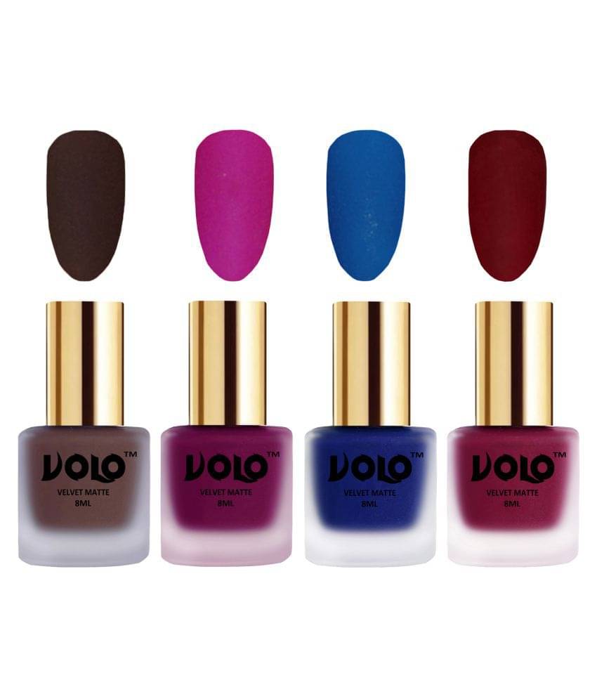     			VOLO Velvet Dull Matte Posh Shades Nail Polish Brown,Magenta,Blue, Red Matte Pack of 4 32 mL