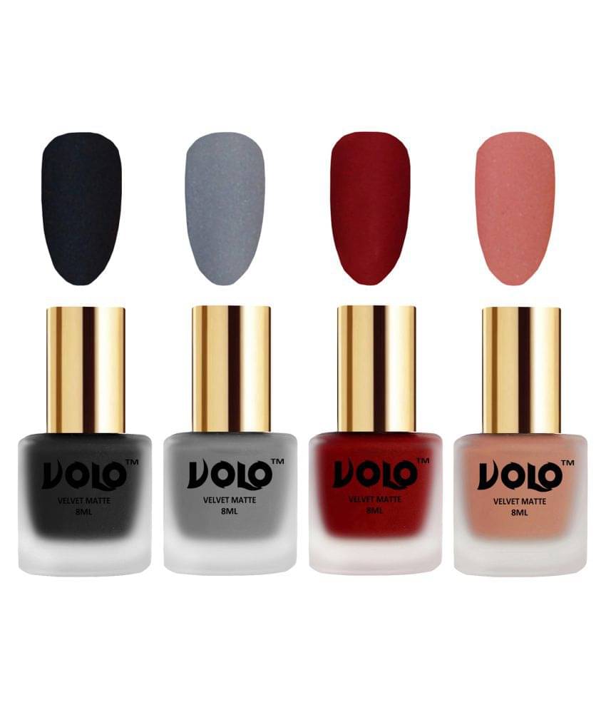     			VOLO Velvet Dull Matte Posh Shades Nail Polish Multi Matte Pack of 4 32 mL