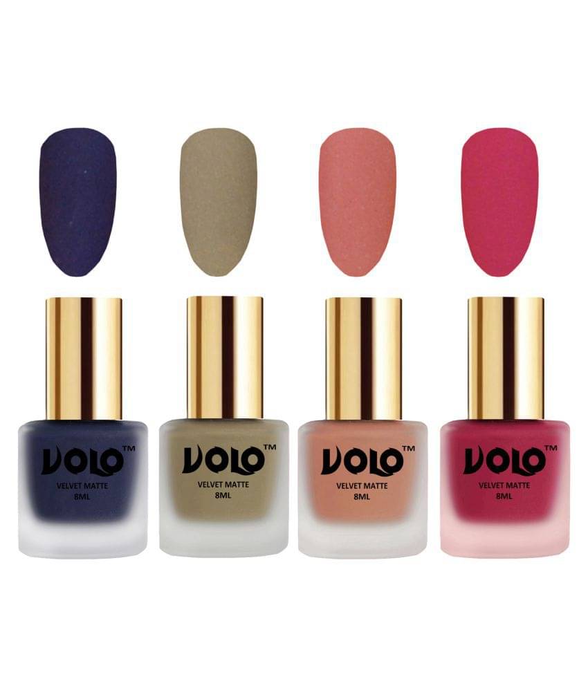 VOLO Velvet Dull Matte Posh Shades Nail Polish Blue,Nude,Peach, Pink Matte Pack of 4 32 mL     			VOLO Velvet Dull Matte Posh Shades Nail Polish Blue,Nude,Peach, Pink Matte Pack of 4 32 mL