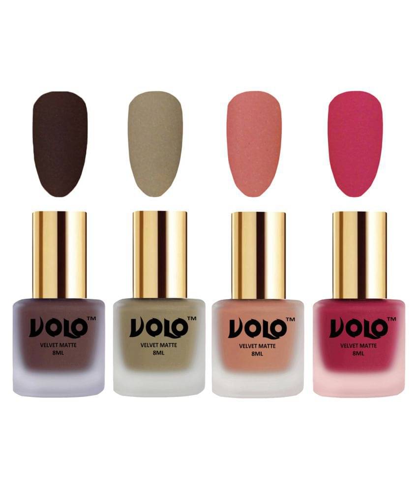     			VOLO Velvet Dull Matte Posh Shades Nail Polish Brown,Nude,Peach, Pink Matte Pack of 4 32 mL