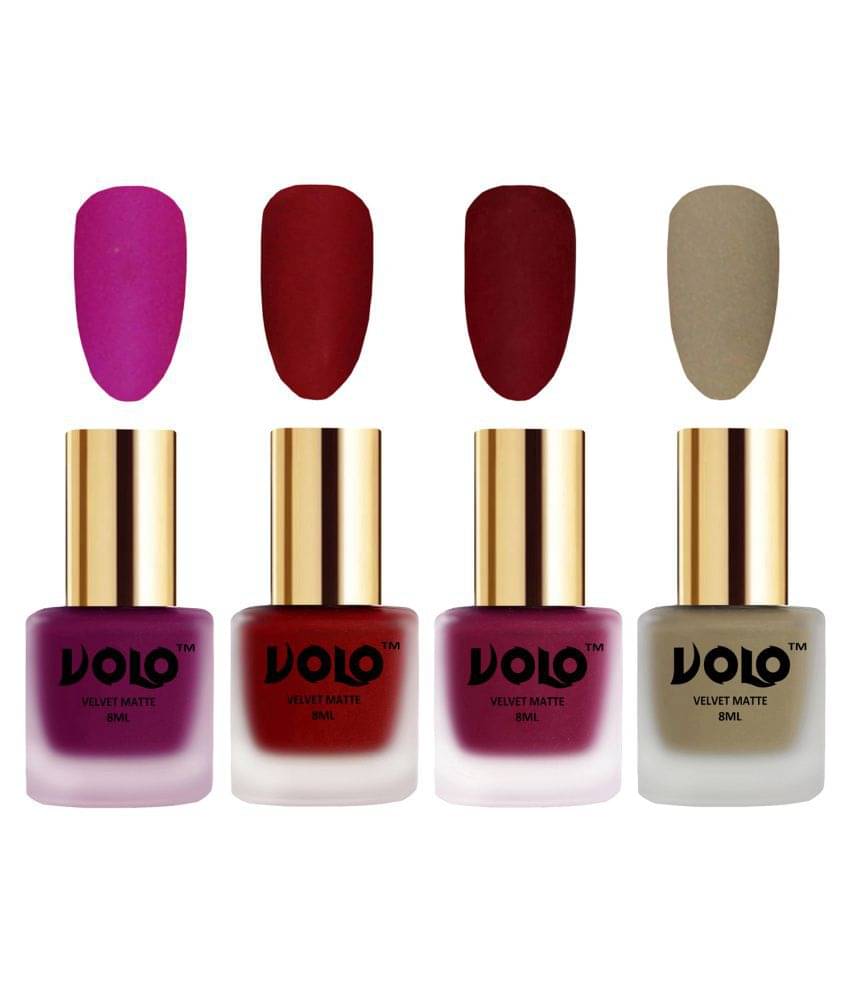     			VOLO Velvet Dull Matte Posh Shades Nail Polish Magenta,Red,Red, Nude Matte Pack of 4 32 mL