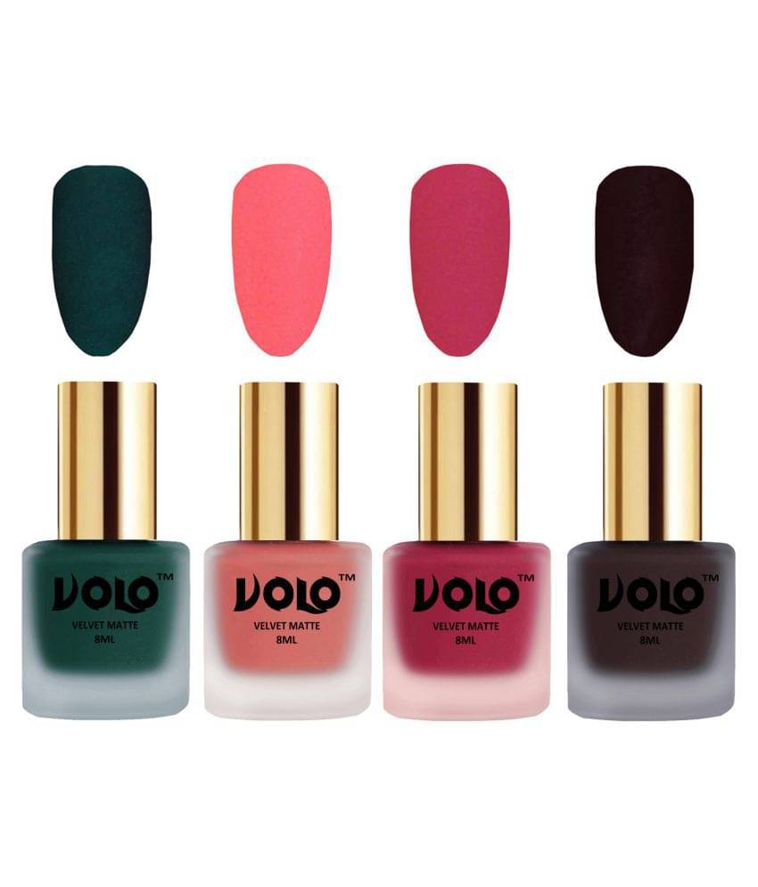 VOLO Velvet Dull Matte Posh Shades Nail Polish Green,Peach,Pink, Wine Matte Pack of 4 32 mL VOLO Velvet Dull Matte Posh Shades Nail Polish Green,Peach,Pink, Wine Matte Pack of 4 32 mL