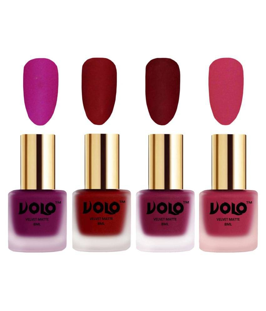 VOLO Velvet Dull Matte Posh Shades Nail Polish Magenta,Red,Red, Pink Matte Pack of 4 32 mL     			VOLO Velvet Dull Matte Posh Shades Nail Polish Magenta,Red,Red, Pink Matte Pack of 4 32 mL