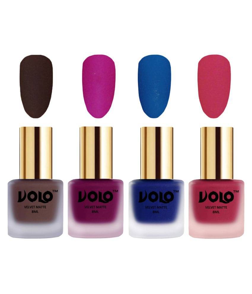 VOLO Velvet Dull Matte Posh Shades Nail Polish Brown,Magenta,Blue, Pink Matte Pack of 4 32 mL VOLO Velvet Dull Matte Posh Shades Nail Polish Brown,Magenta,Blue, Pink Matte Pack of 4 32 mL