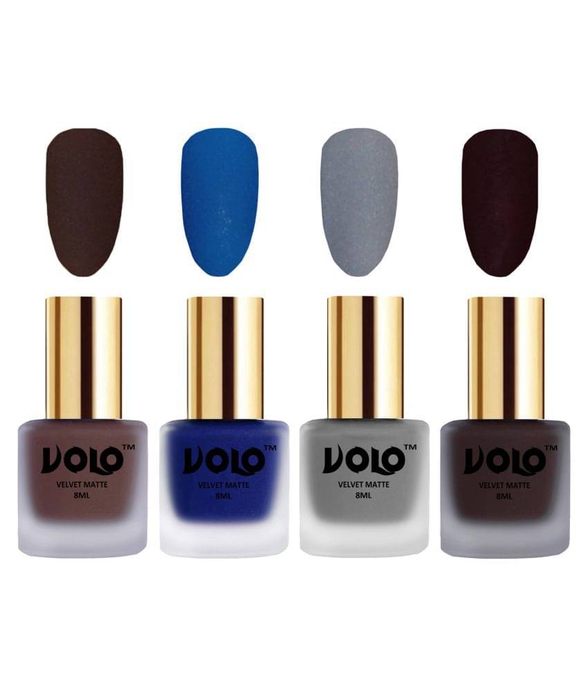     			VOLO Velvet Dull Matte Posh Shades Nail Polish Brown,Blue,Grey, Wine Matte Pack of 4 32 mL