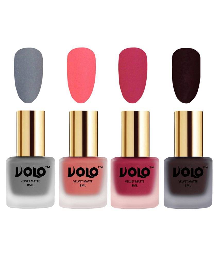 VOLO Velvet Dull Matte Posh Shades Nail Polish Grey,Peach,Pink, Wine Matte Pack of 4 32 mL VOLO Velvet Dull Matte Posh Shades Nail Polish Grey,Peach,Pink, Wine Matte Pack of 4 32 mL