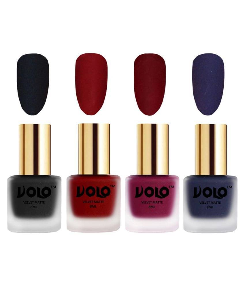 VOLO Velvet Dull Matte Posh Shades Nail Polish Black,Red,Red, Blue Matte Pack of 4 32 mL VOLO Velvet Dull Matte Posh Shades Nail Polish Black,Red,Red, Blue Matte Pack of 4 32 mL