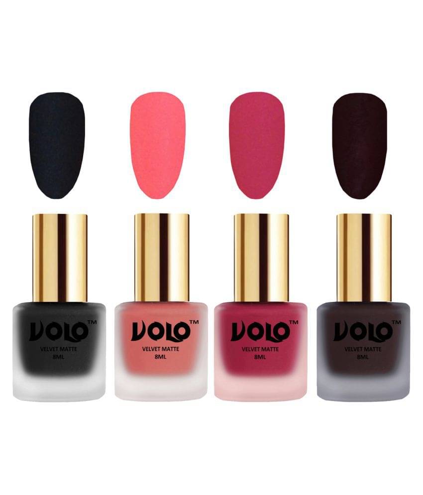     			VOLO Velvet Dull Matte Posh Shades Nail Polish Black,Peach,Pink, Wine Matte Pack of 4 32 mL