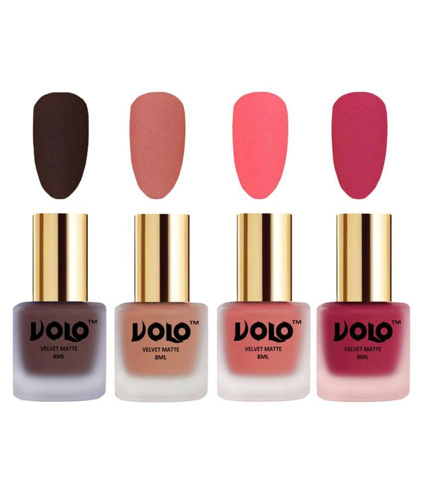     			VOLO Velvet Dull Matte Posh Shades Nail Polish Brown,Peach,Peach, Pink Matte Pack of 4 32 mL