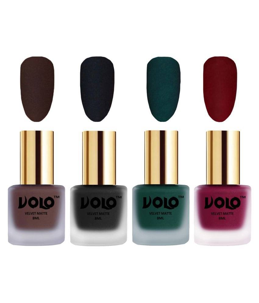 VOLO Velvet Dull Matte Posh Shades Nail Polish Brown,Black,Green, Red Matte Pack of 4 32 mL VOLO Velvet Dull Matte Posh Shades Nail Polish Brown,Black,Green, Red Matte Pack of 4 32 mL