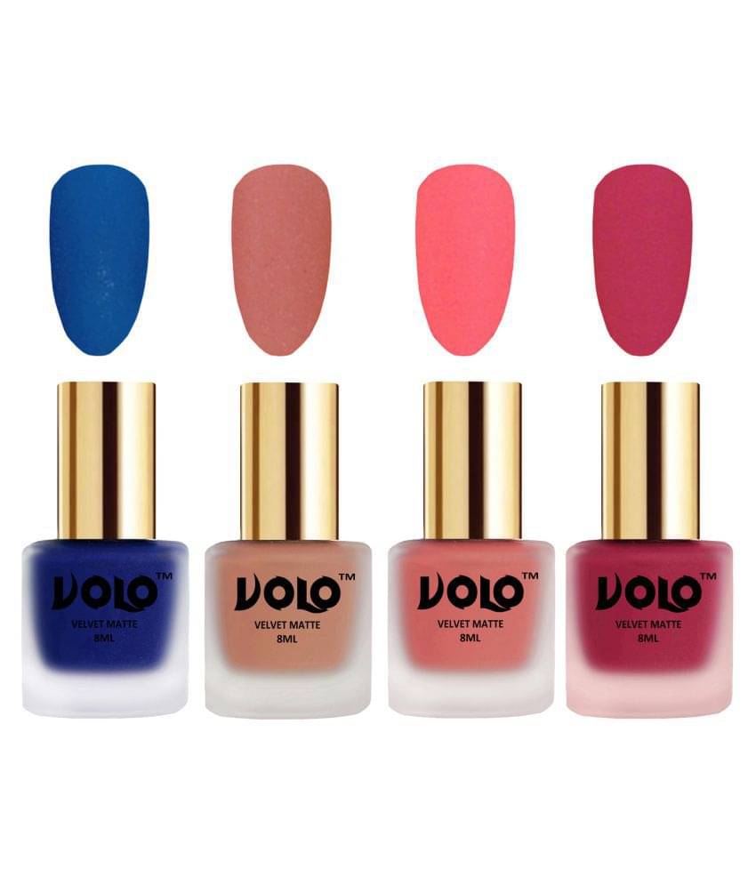 VOLO Velvet Dull Matte Posh Shades Nail Polish Blue,Peach,Peach, Pink Matte Pack of 4 32 mL VOLO Velvet Dull Matte Posh Shades Nail Polish Blue,Peach,Peach, Pink Matte Pack of 4 32 mL