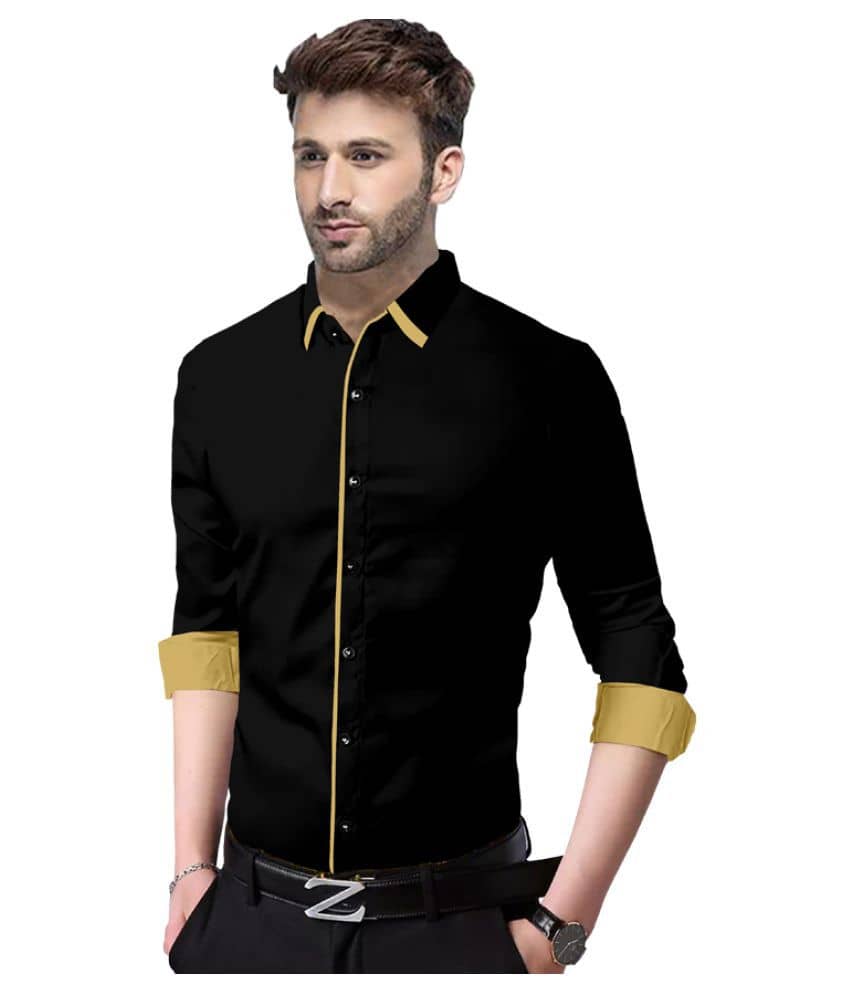 P&V - Black Cotton Slim Fit Men's Casual Shirt (Pack of 1 )
