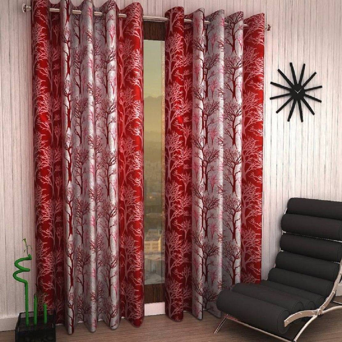 Tanishka Fabs Semi-Transparent Curtain 5 ft ( Pack of 2 ) - Maroon Tanishka Fabs Semi-Transparent Curtain 5 ft ( Pack of 2 ) - Maroon