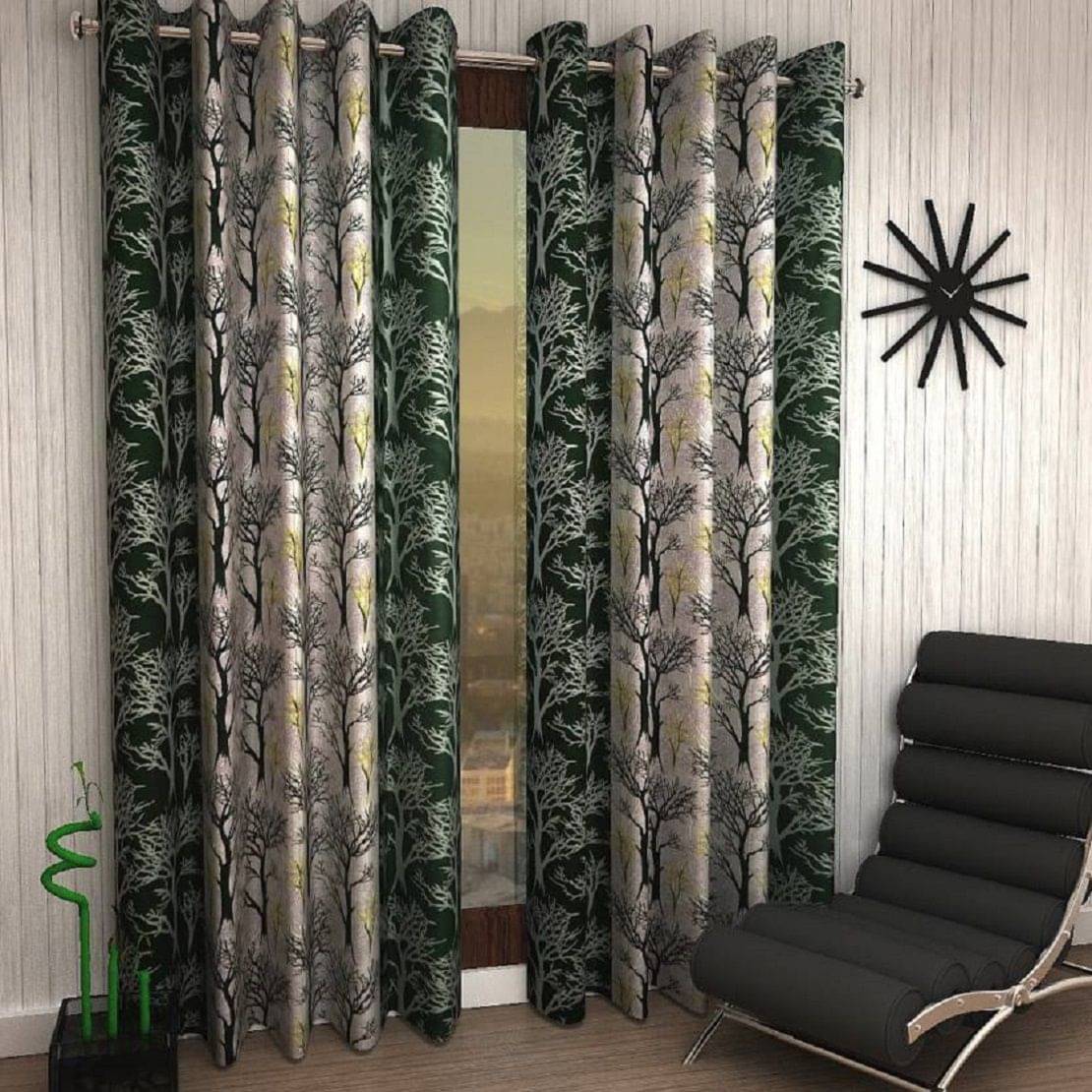 Tanishka Fabs Semi-Transparent Curtain 7 ft ( Pack of 2 ) - Green Tanishka Fabs Semi-Transparent Curtain 7 ft ( Pack of 2 ) - Green