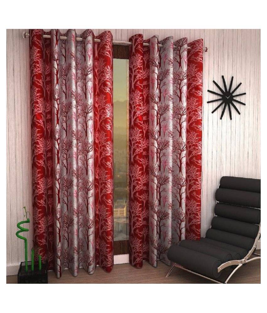 Tanishka Fabs Semi-Transparent Curtain 5 ft ( Pack of 2 ) - Maroon Tanishka Fabs Semi-Transparent Curtain 5 ft ( Pack of 2 ) - Maroon