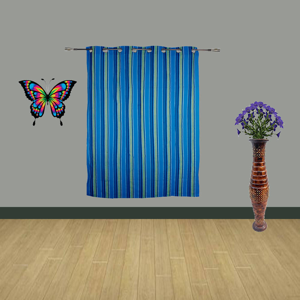     			HOMEFLY Vertical Striped Room Darkening Eyelet Curtain 5 ft ( Pack of 1 ) - Blue