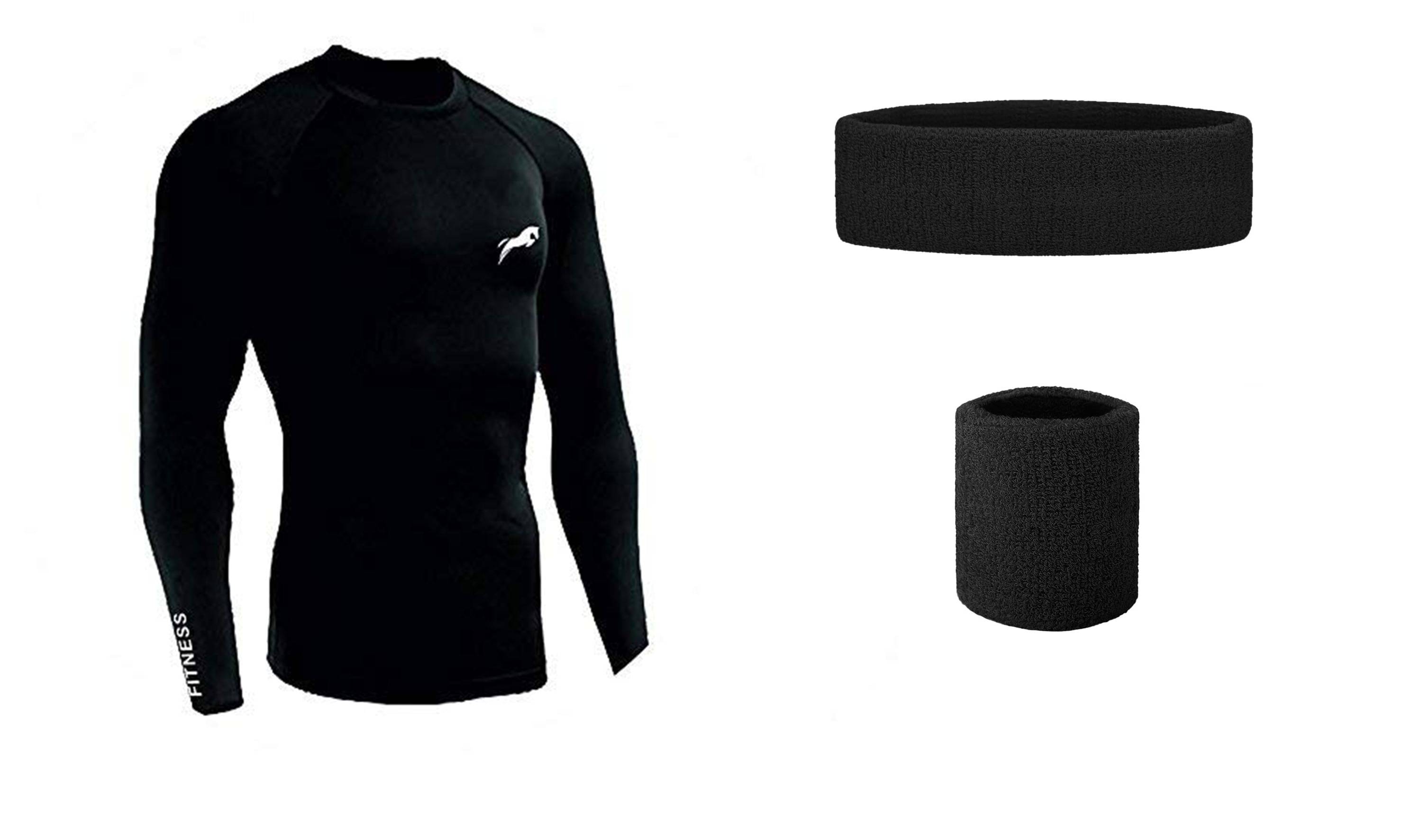     			Just Rider Unisex 100% Polyester Compression T-Shirt Top Full Sleeve Plain Athletic & 100% COTTON Wrist band & Head band Fit Multi Sports Cycling, Cricket, Football, Badminton, Gym, Fitness