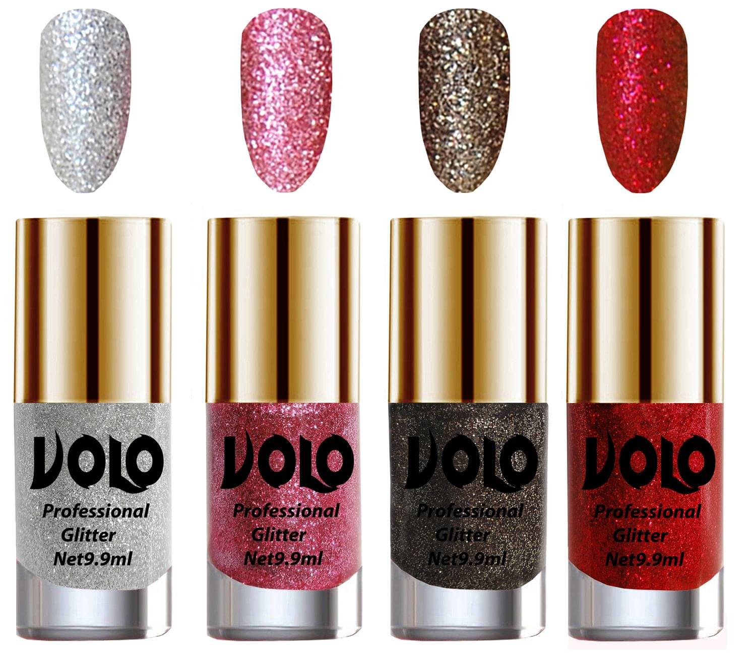 VOLO Professionally Used Glitter Shine Nail Polish Silver,Pink,Grey Red Pack of 4 39 mL VOLO Professionally Used Glitter Shine Nail Polish Silver,Pink,Grey Red Pack of 4 39 mL