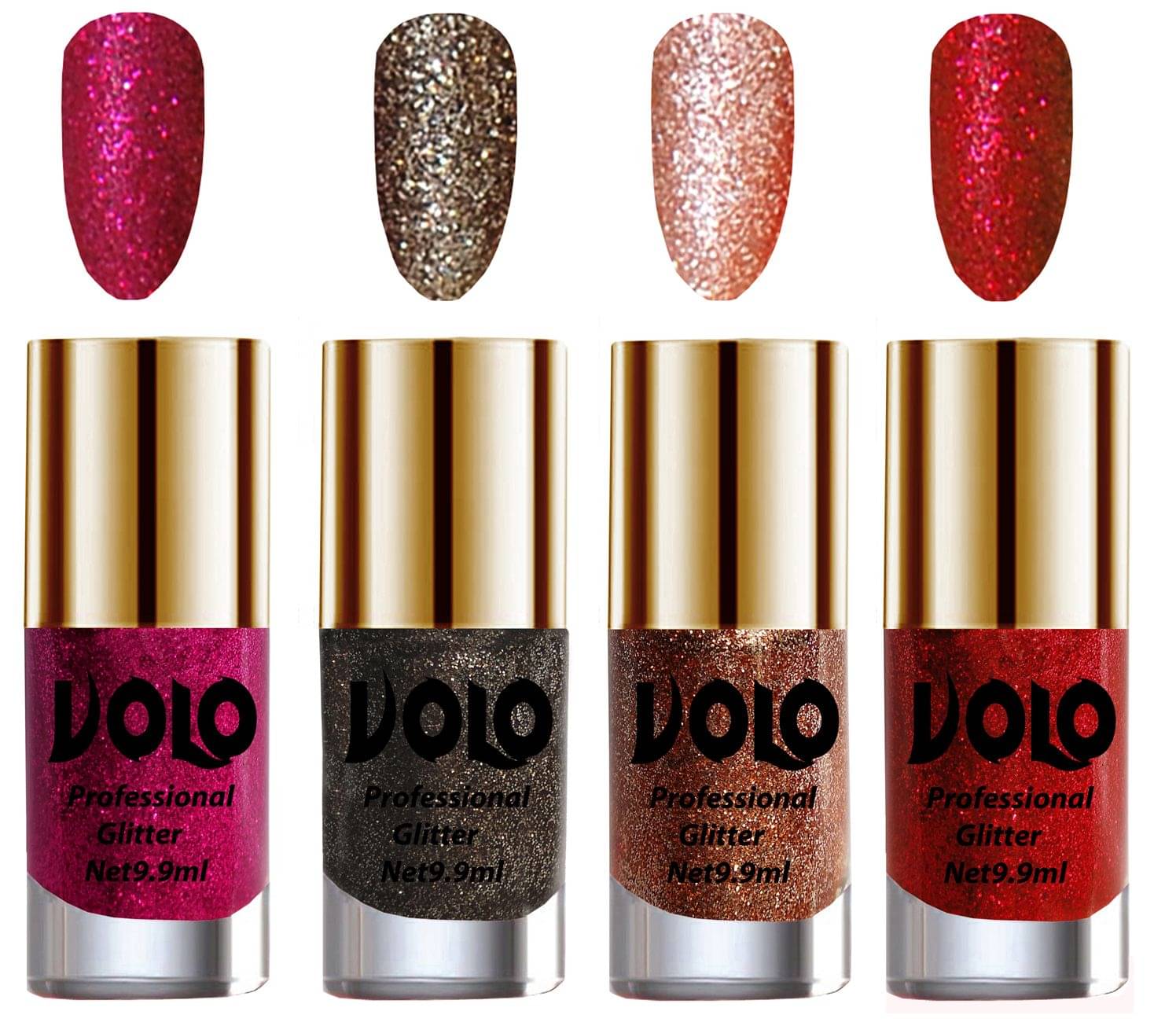 VOLO Professionally Used Glitter Shine Nail Polish Magenta,Grey,Peach Red Pack of 4 39 mL VOLO Professionally Used Glitter Shine Nail Polish Magenta,Grey,Peach Red Pack of 4 39 mL