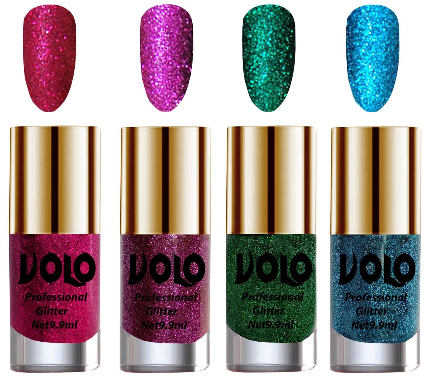 VOLO Professionally Used Glitter Shine Nail Polish Magenta,Purple,Green Blue Pack of 4 39 mL VOLO Professionally Used Glitter Shine Nail Polish Magenta,Purple,Green Blue Pack of 4 39 mL