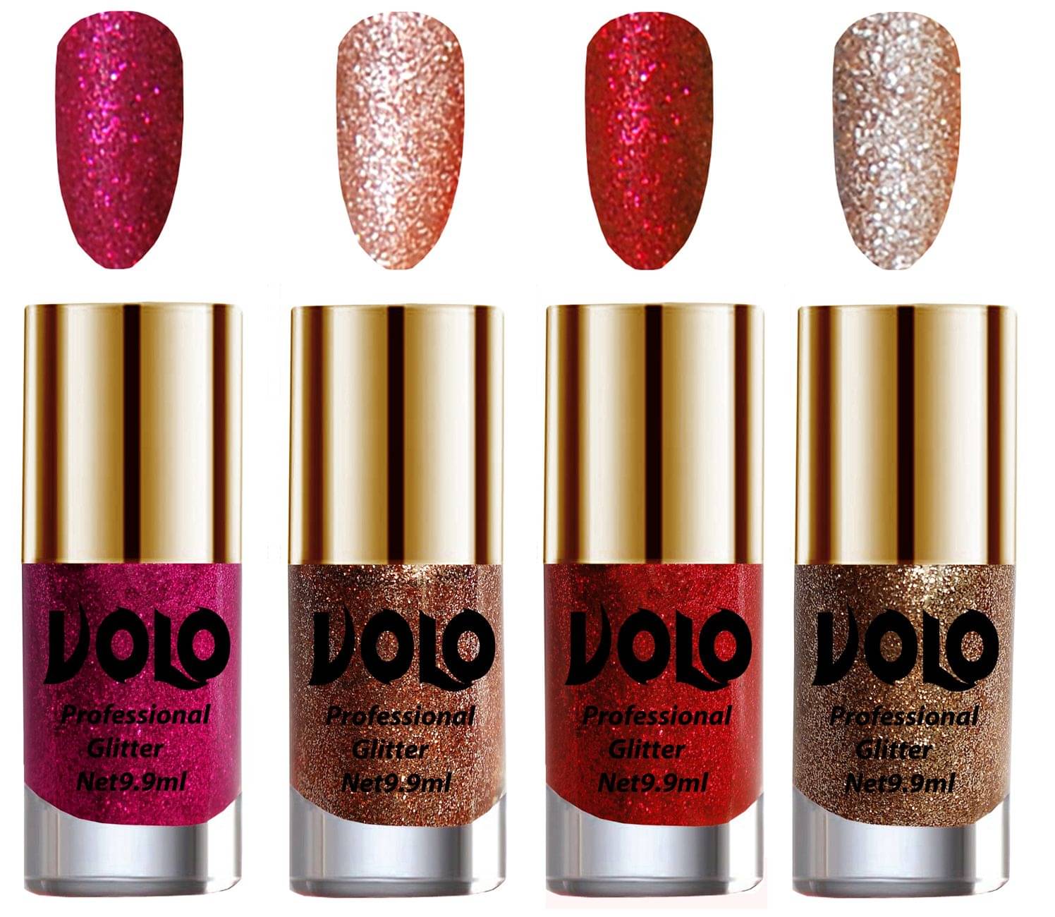 VOLO Professionally Used Glitter Shine Nail Polish Magenta,Peach,Red Gold Pack of 4 39 mL VOLO Professionally Used Glitter Shine Nail Polish Magenta,Peach,Red Gold Pack of 4 39 mL