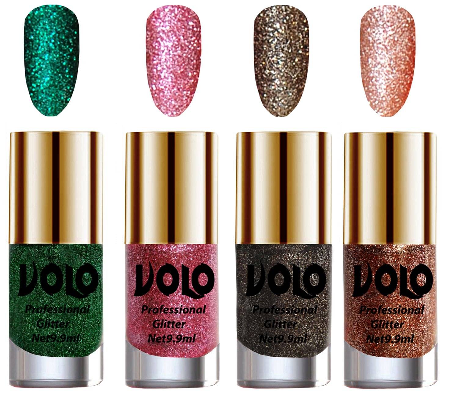     			VOLO Professionally Used Glitter Shine Nail Polish Green,Pink,Grey Pink Pack of 4 39 mL
