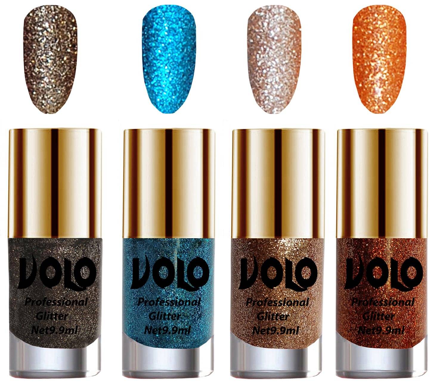 VOLO Professionally Used Glitter Shine Nail Polish Grey,Blue,Gold Orange Pack of 4 39 mL VOLO Professionally Used Glitter Shine Nail Polish Grey,Blue,Gold Orange Pack of 4 39 mL