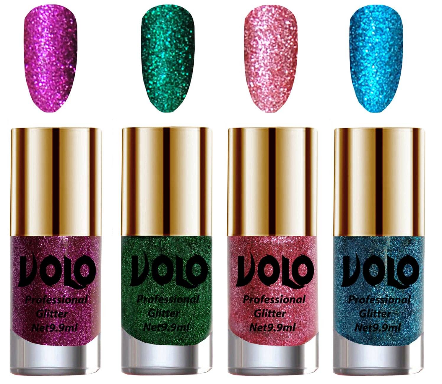     			VOLO Professionally Used Glitter Shine Nail Polish Purple,Green,Pink Blue Pack of 4 39 mL