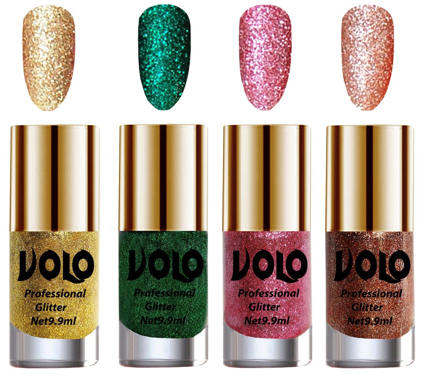 VOLO Professionally Used Glitter Shine Nail Polish Gold,Green,Pink Pink Pack of 4 39 mL VOLO Professionally Used Glitter Shine Nail Polish Gold,Green,Pink Pink Pack of 4 39 mL