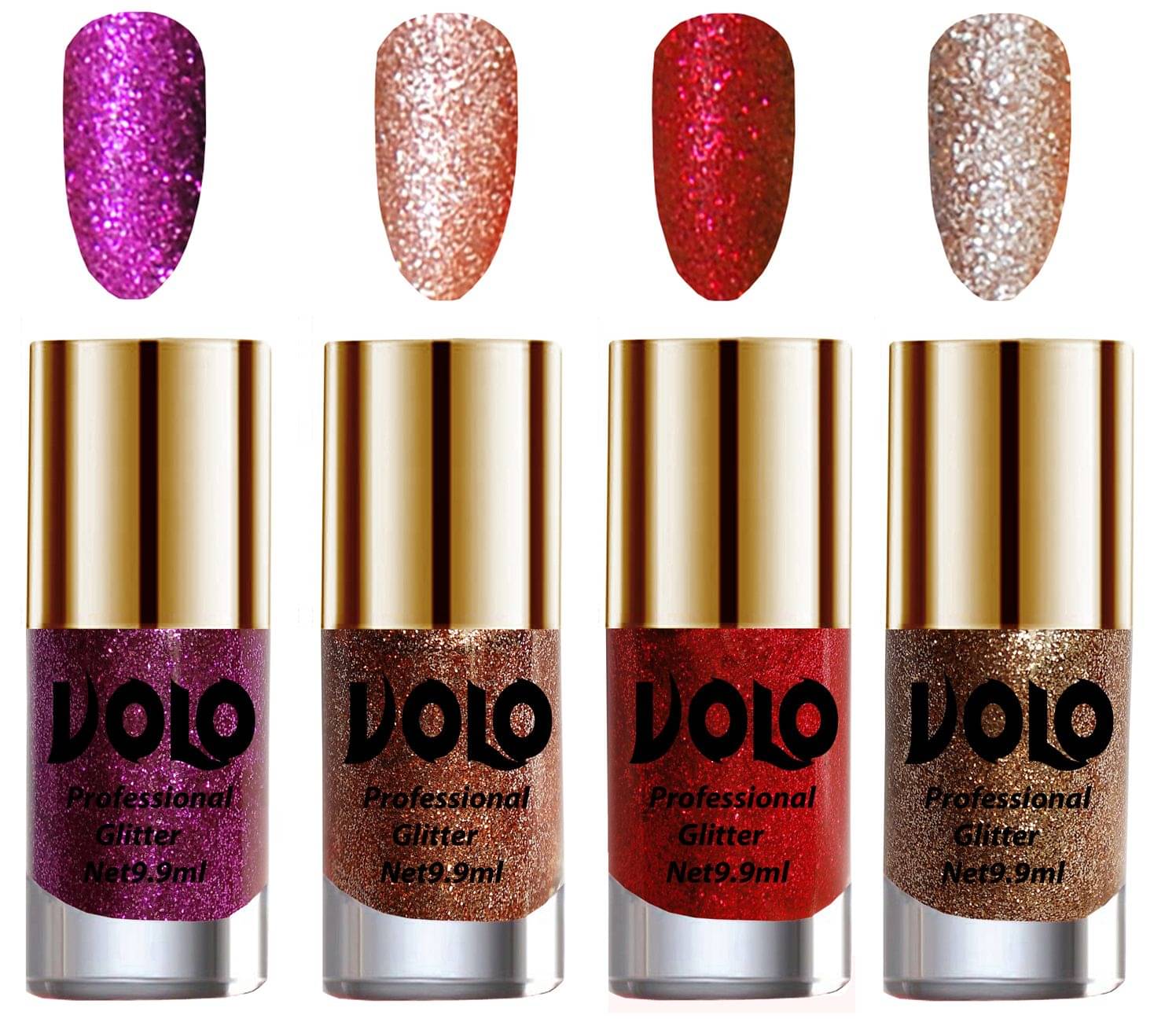 VOLO Professionally Used Glitter Shine Nail Polish Purple,Peach,Red Gold Pack of 4 39 mL VOLO Professionally Used Glitter Shine Nail Polish Purple,Peach,Red Gold Pack of 4 39 mL