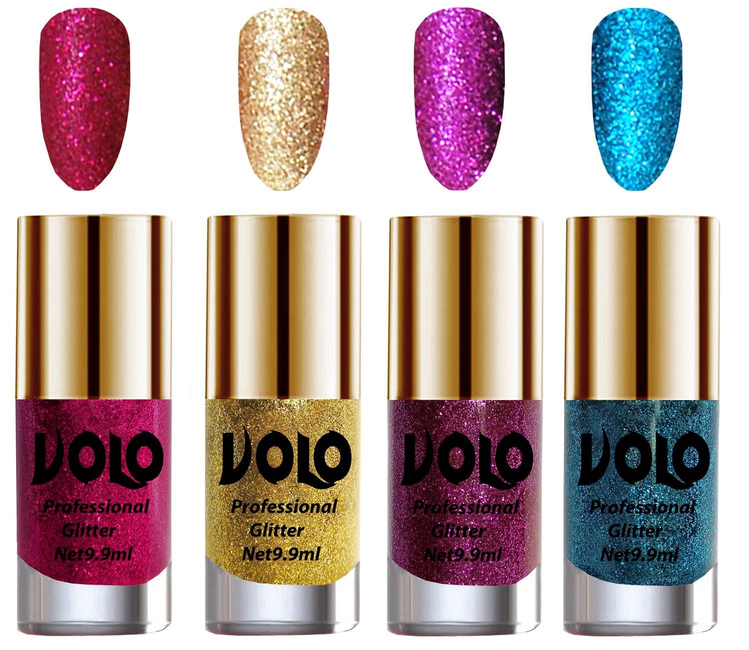 VOLO Professionally Used Glitter Shine Nail Polish Magenta,Gold,Purple Blue Pack of 4 39 mL VOLO Professionally Used Glitter Shine Nail Polish Magenta,Gold,Purple Blue Pack of 4 39 mL
