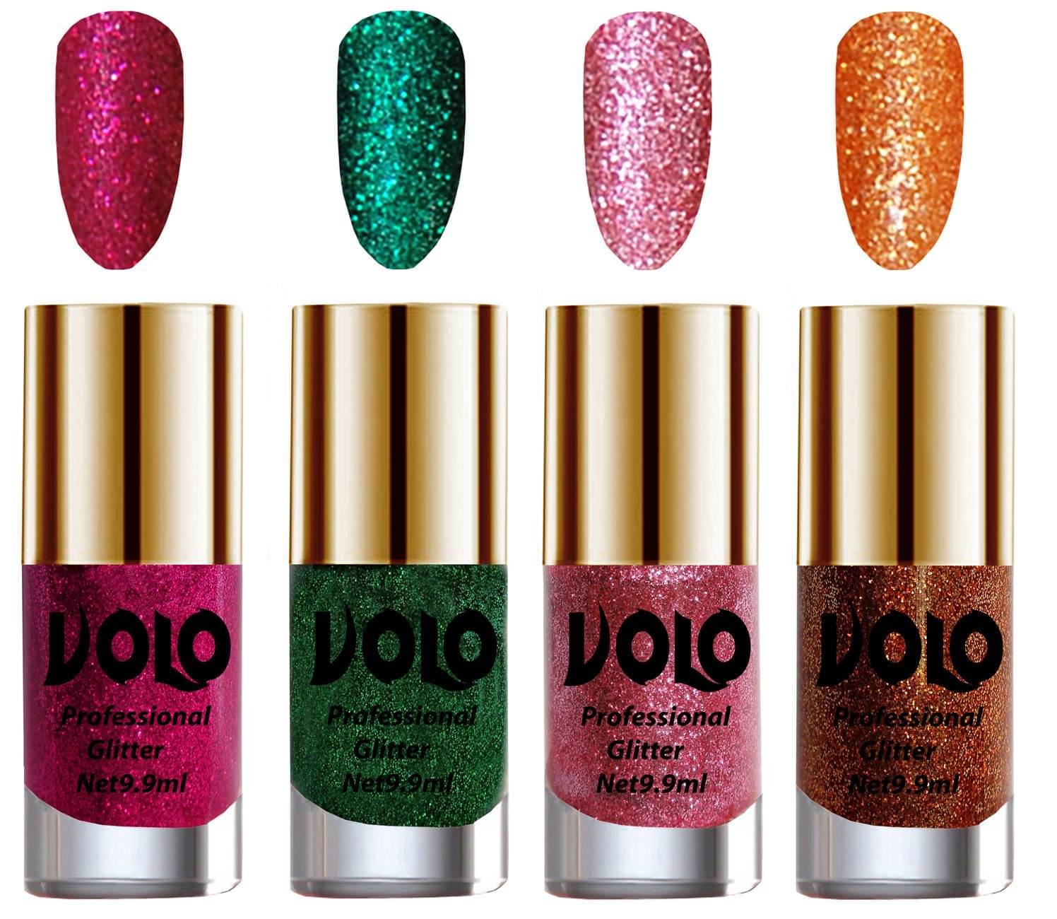 VOLO Professionally Used Glitter Shine Nail Polish Magenta,Green,Pink Orange Pack of 4 39 mL VOLO Professionally Used Glitter Shine Nail Polish Magenta,Green,Pink Orange Pack of 4 39 mL