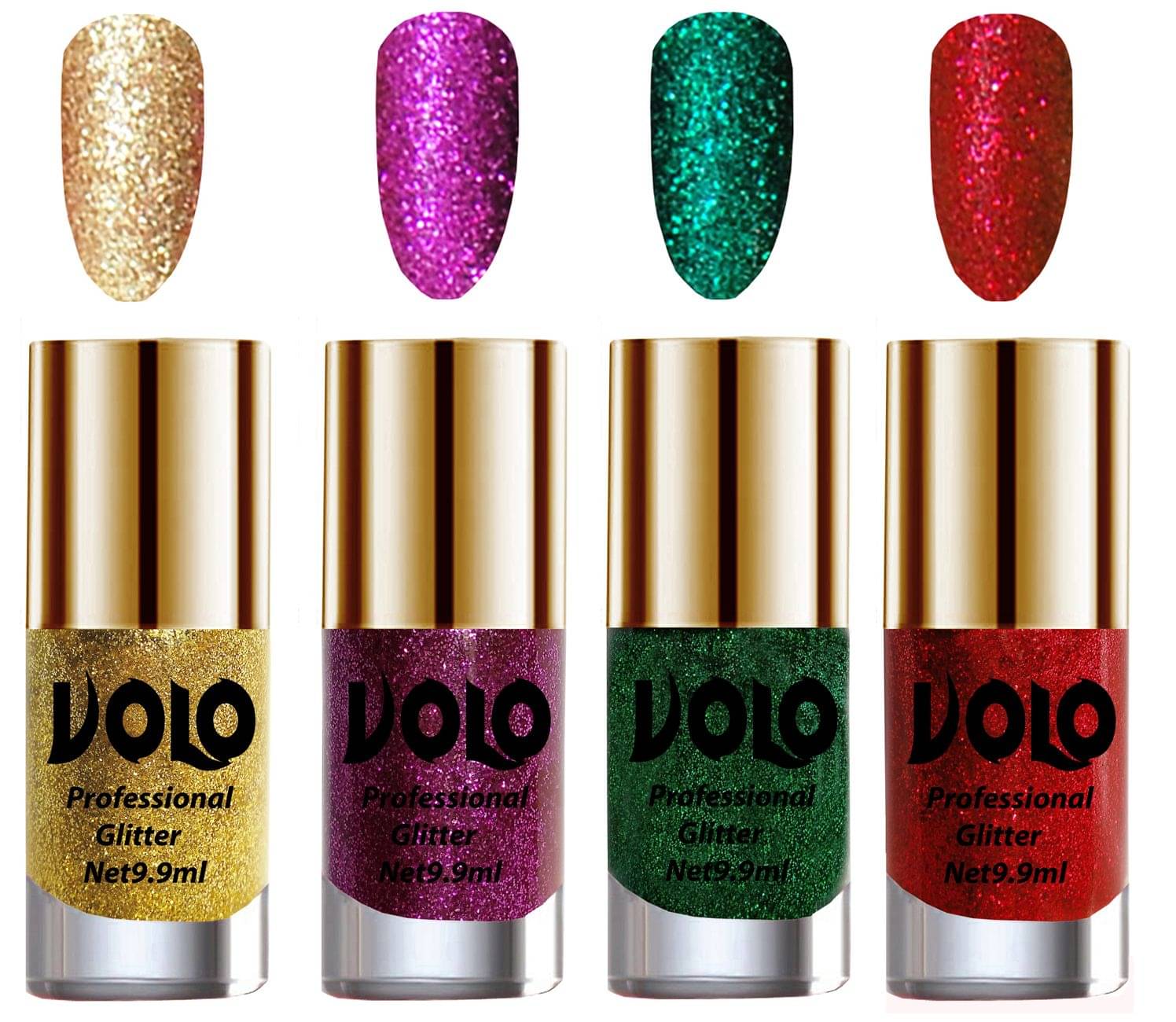 VOLO Professionally Used Glitter Shine Nail Polish Gold,Purple,Green Red Pack of 4 39 mL VOLO Professionally Used Glitter Shine Nail Polish Gold,Purple,Green Red Pack of 4 39 mL