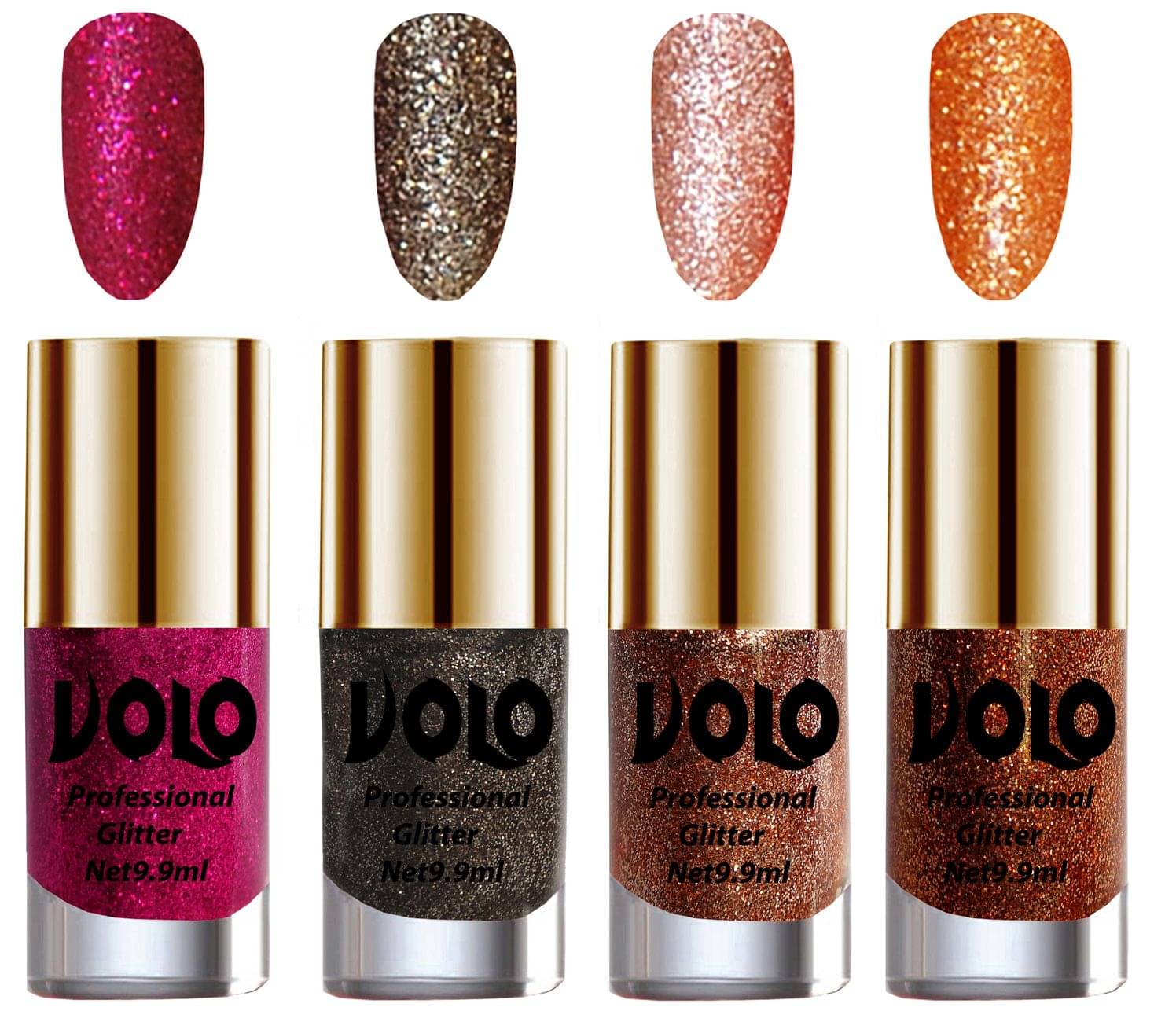 VOLO Professionally Used Glitter Shine Nail Polish Magenta,Grey,Peach Orange Pack of 4 39 mL VOLO Professionally Used Glitter Shine Nail Polish Magenta,Grey,Peach Orange Pack of 4 39 mL