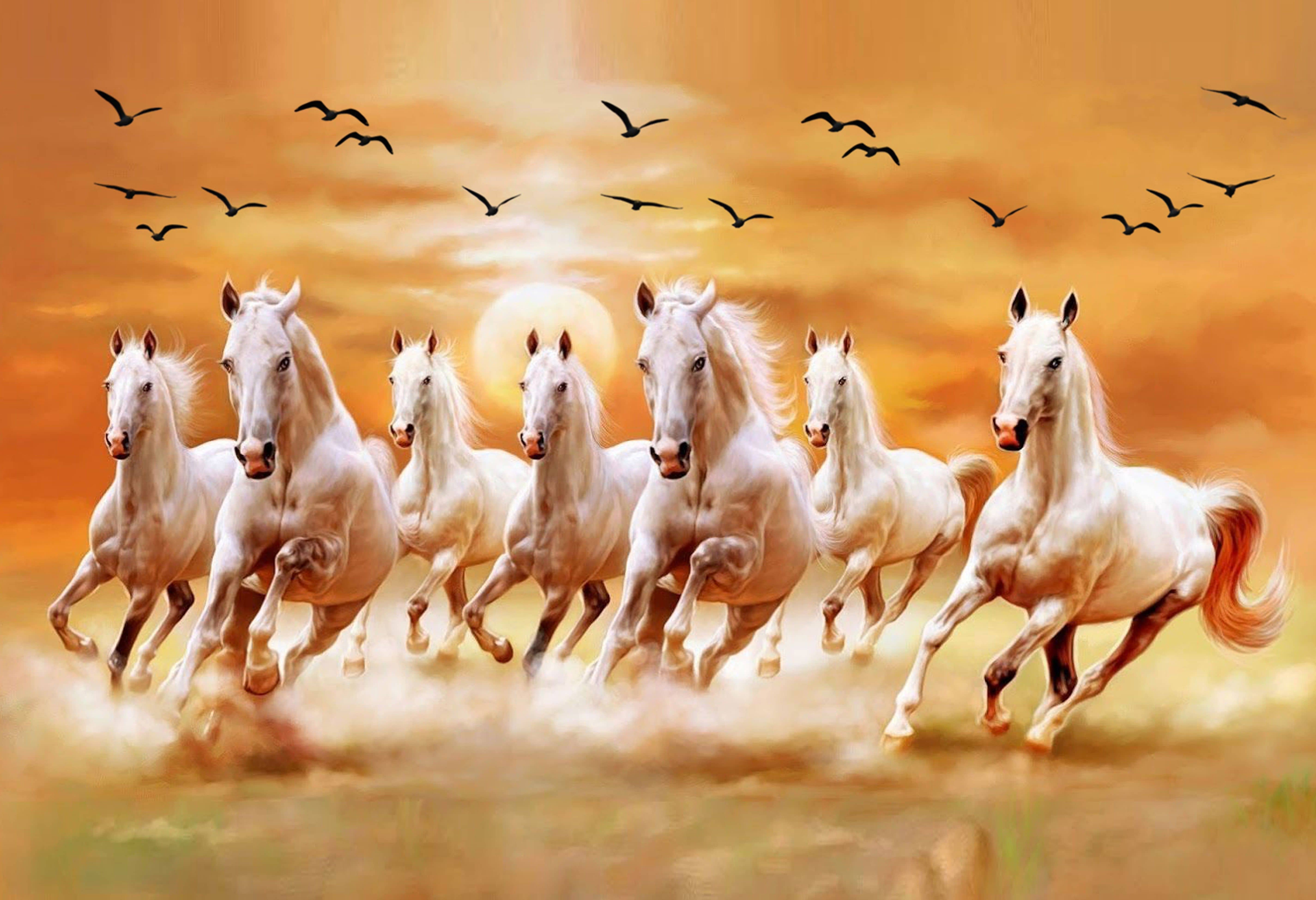 wallpics Seven Running Horses Waterproof Sticker Vinyl Photo Wall Poster Without Frame