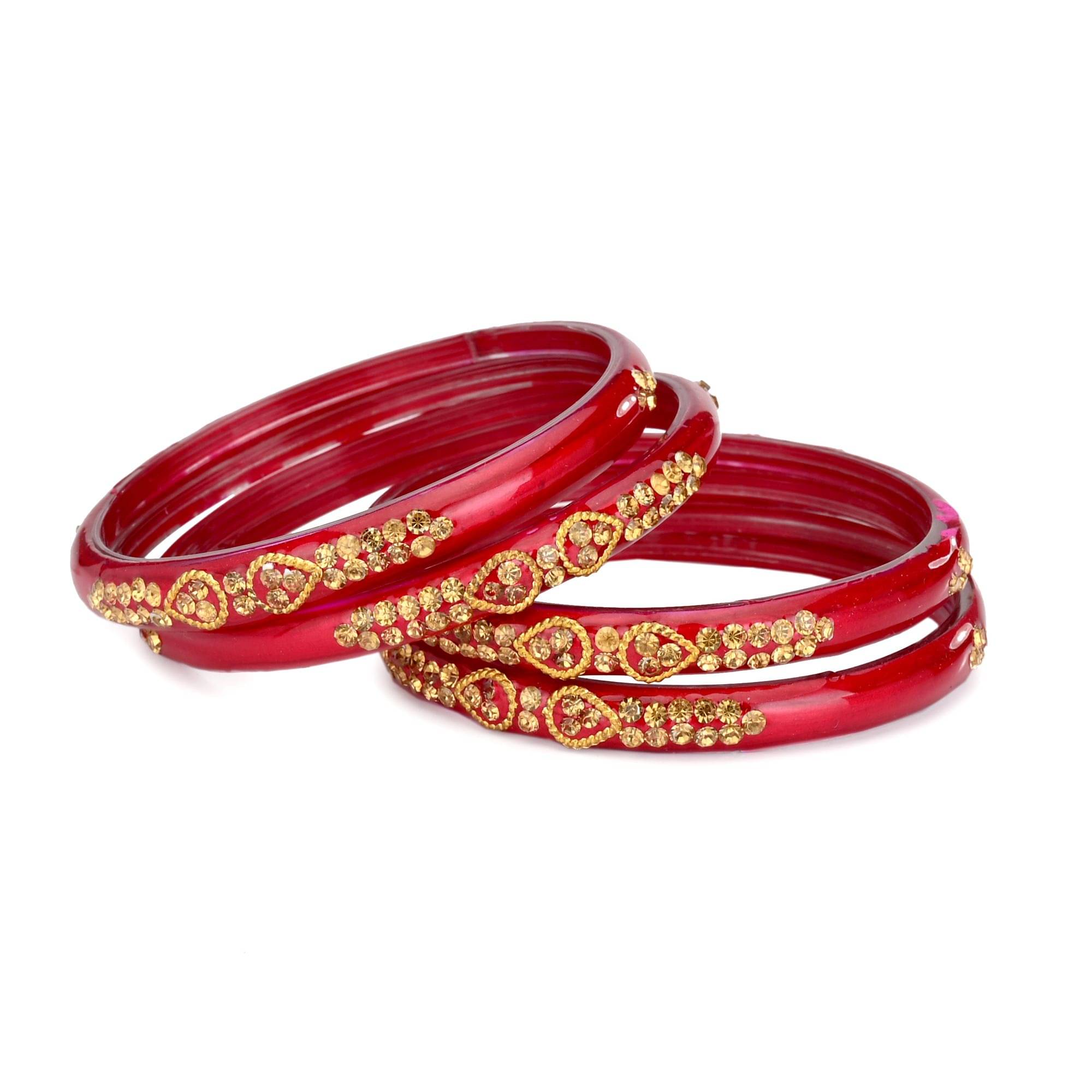 Designer Set Of 4 Bangle/ Kada For Party And Daily Use, Glass, OrnamentedRed, Gold, U01, (With Safety Cum Carry Box) Designer Set Of 4 Bangle/ Kada For Party And Daily Use, Glass, OrnamentedRed, Gold, U01, (With Safety Cum Carry Box)