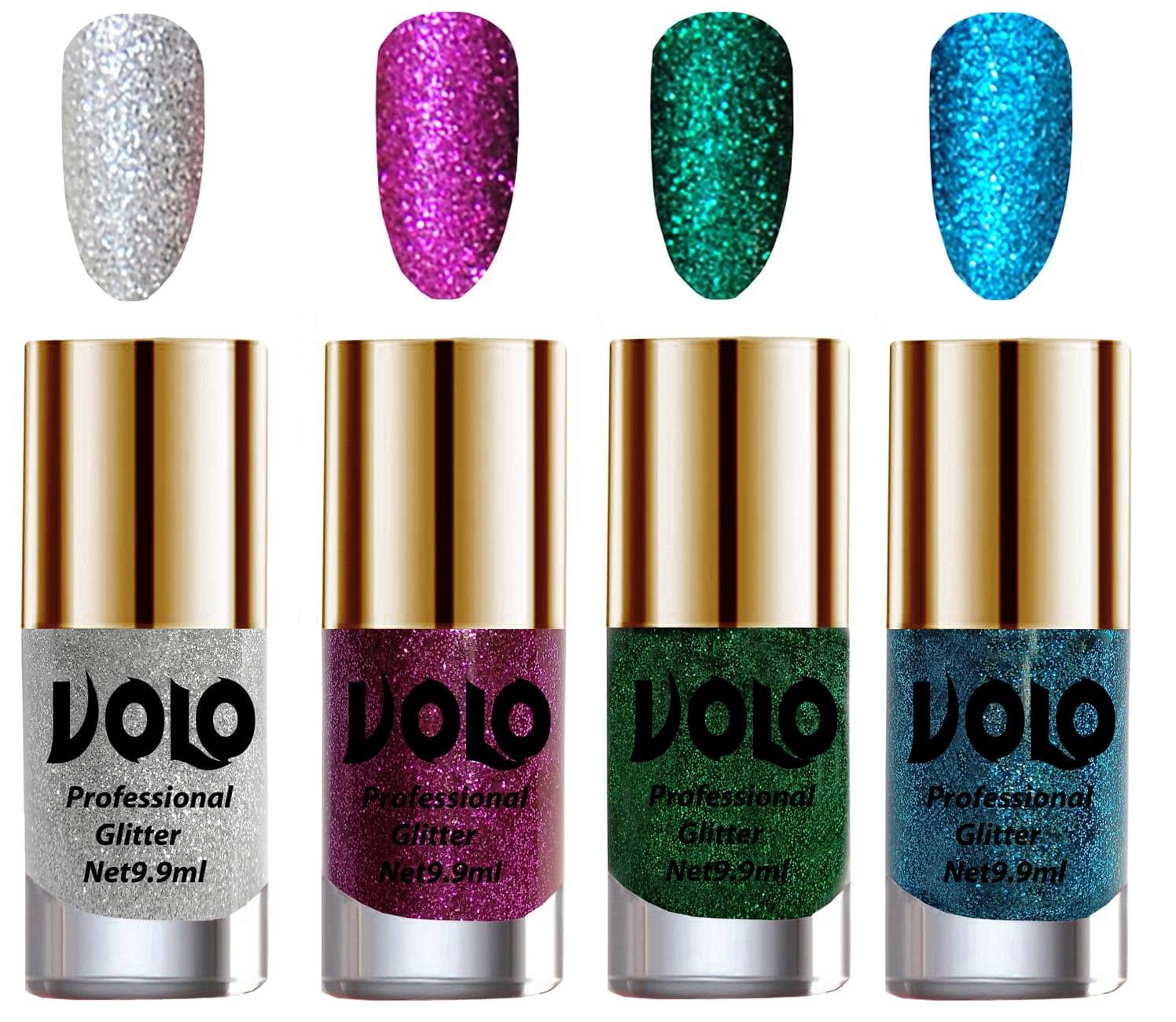 VOLO Professionally Used Glitter Shine Nail Polish Silver,Purple,Green Blue Pack of 4 39 mL     			VOLO Professionally Used Glitter Shine Nail Polish Silver,Purple,Green Blue Pack of 4 39 mL