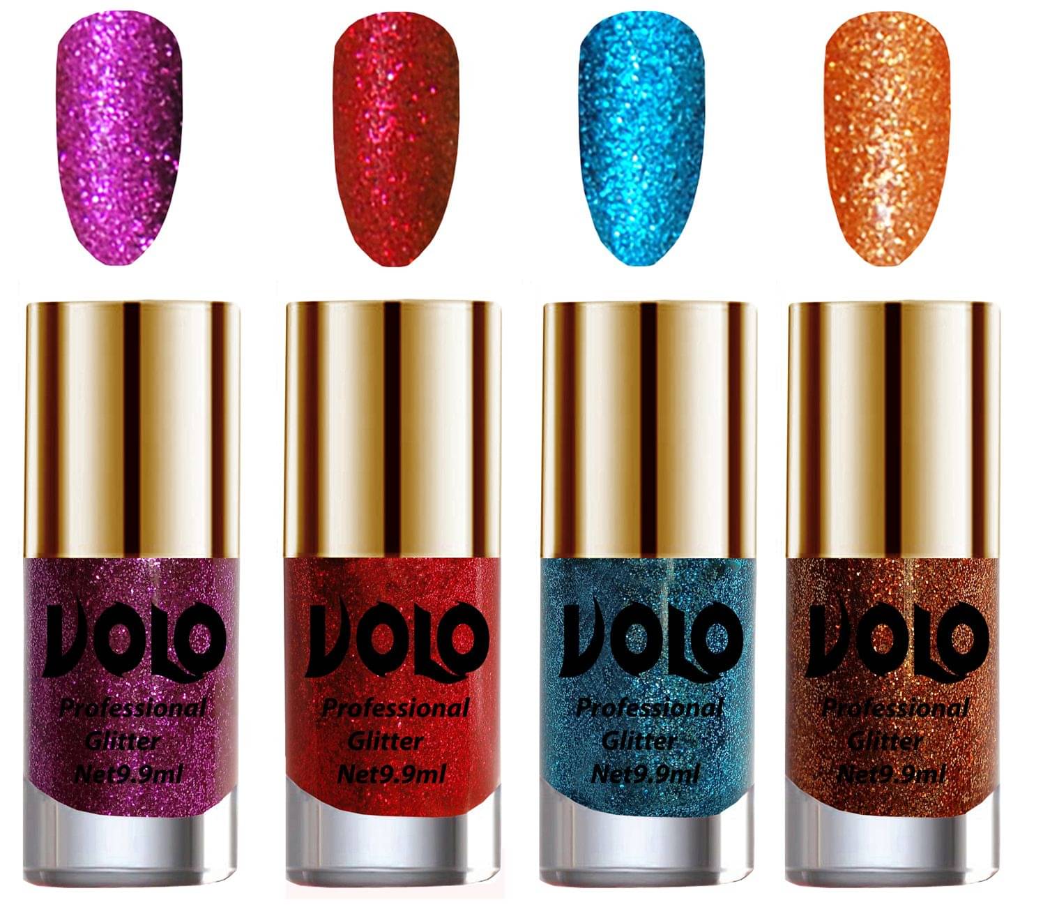 VOLO Professionally Used Glitter Shine Nail Polish Purple,Red,Blue Orange Pack of 4 39 mL VOLO Professionally Used Glitter Shine Nail Polish Purple,Red,Blue Orange Pack of 4 39 mL