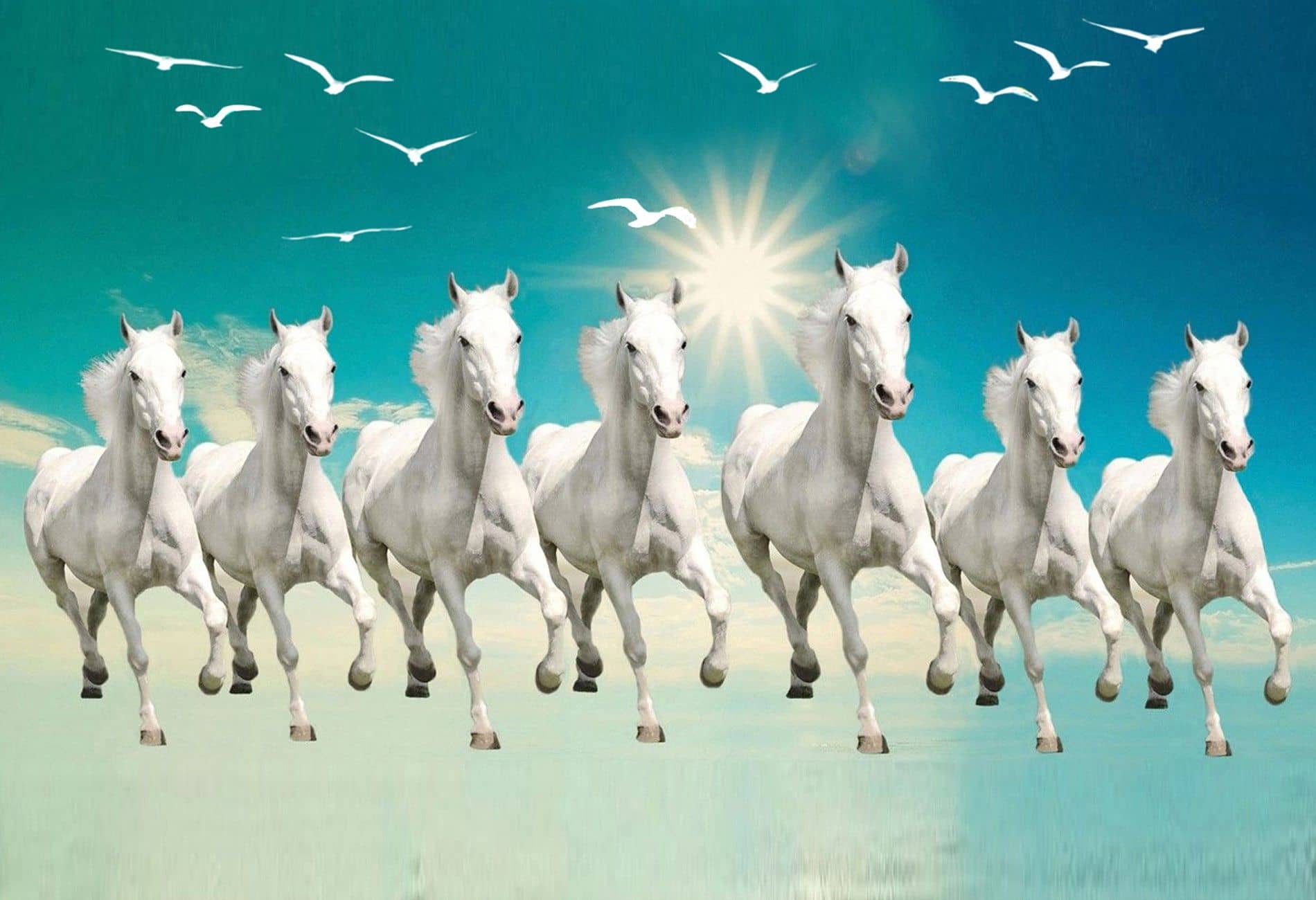 wallpics Seven Running Horse Waterproof Sticker Vinyl Photo Wall Poster Without Frame