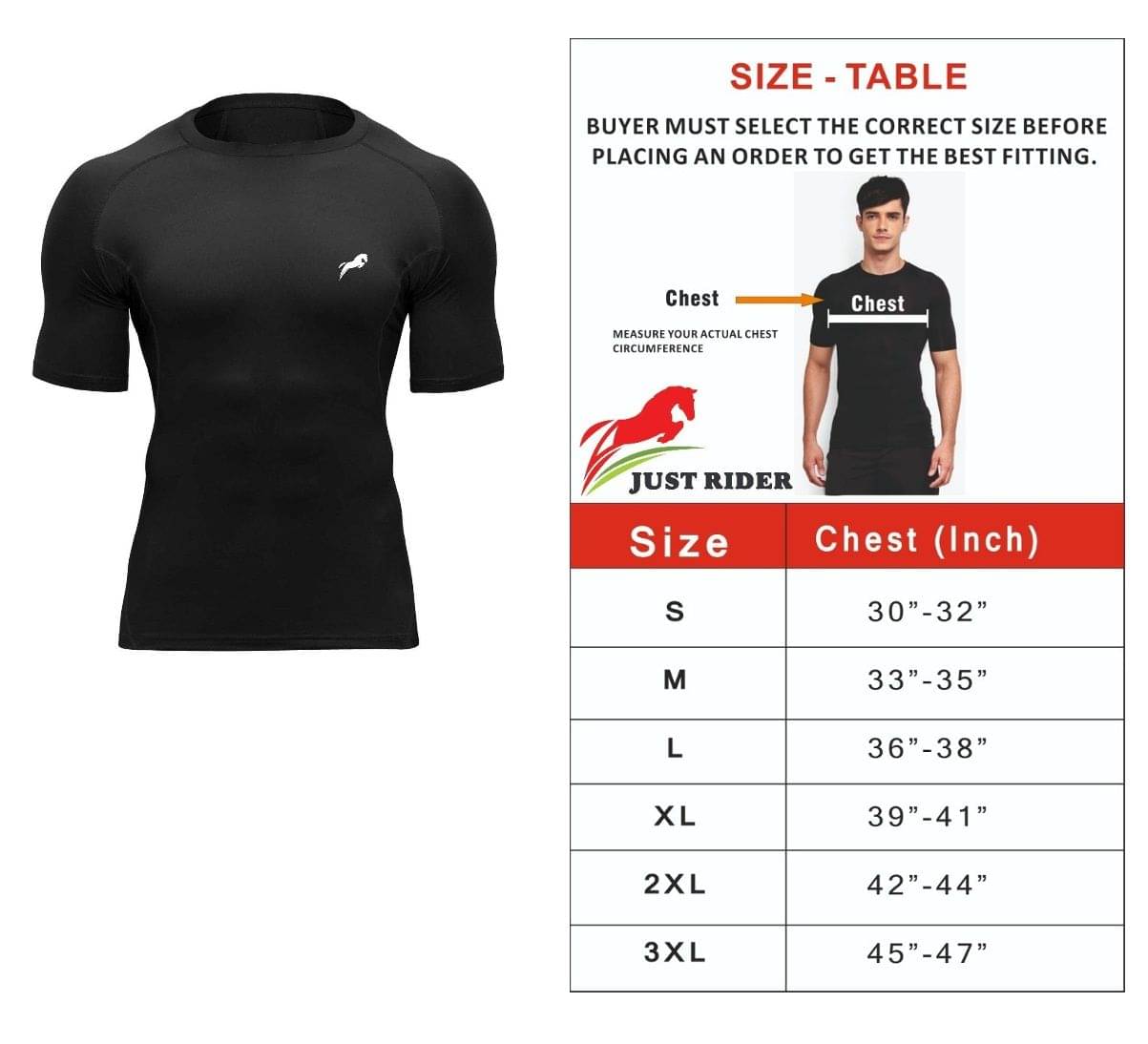     			Just Rider Unisex 100% Polyester Compression Top Half Sleeve Tight T-Shirt