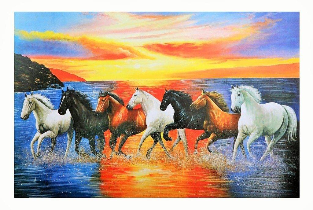     			wallpics Seven Running Horses Waterproof Sticker Vinyl Photo Wall Poster Without Frame