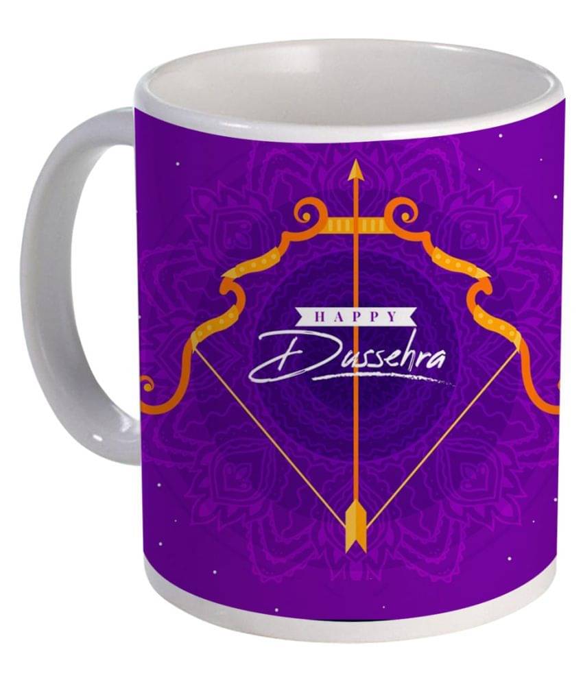     			COLOR YARD happy-dussehra design with bow and arrow on purple Ceramic Coffee Mug 1 Pcs 385 mL