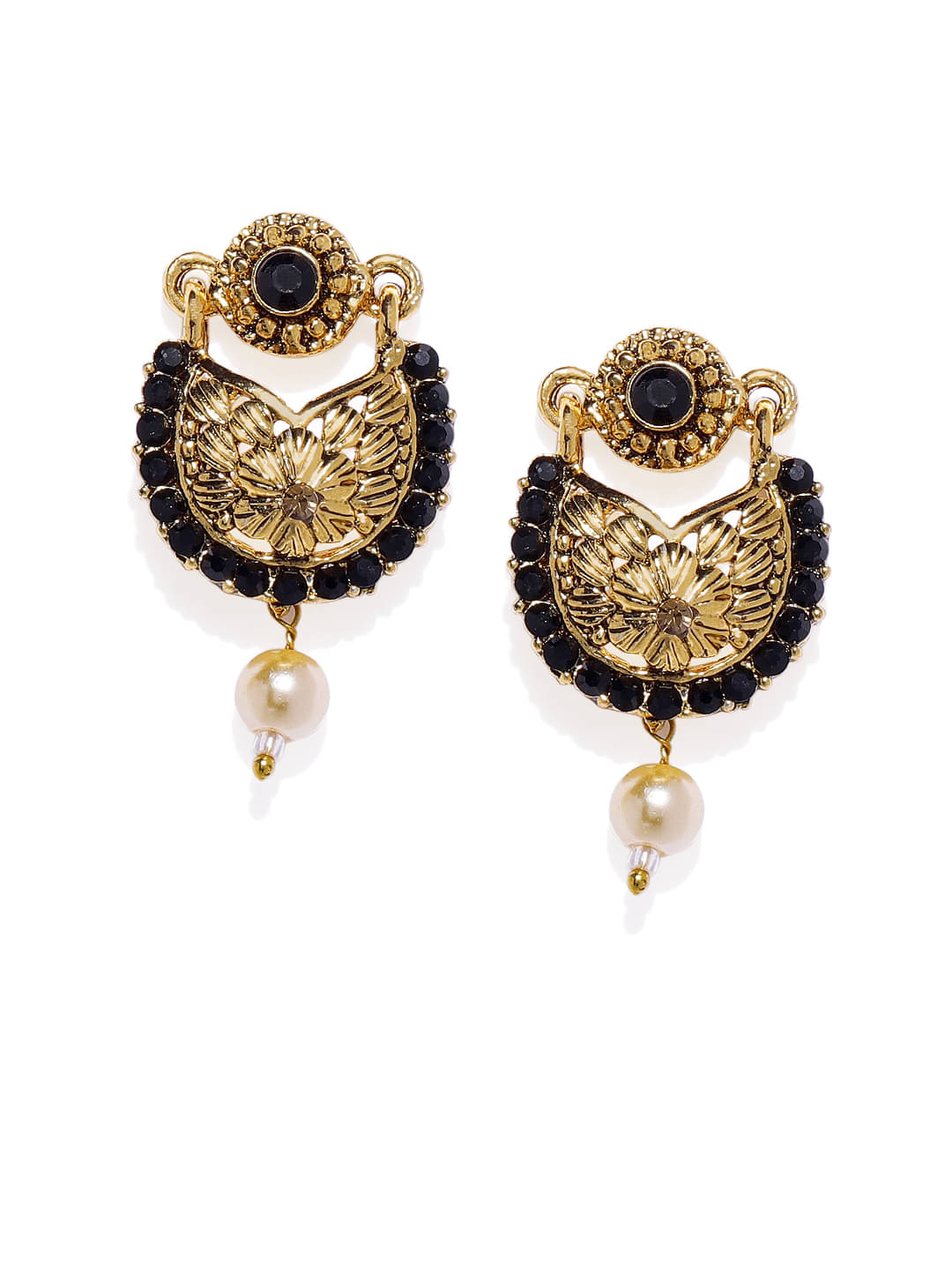 Spargz Floral Chand Bali Daily Wear Alloy Gold Plated Synthetic Stone Earring For Women     			Spargz Floral Chand Bali Daily Wear Alloy Gold Plated Synthetic Stone Earring For Women