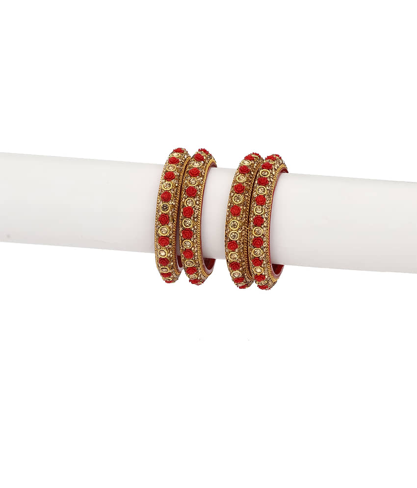 Party Glass Bangle Set Ornamented With Beads For Spaical Look (Pack Of 4 Red Shining & Attractive - Bangles & Bracelets | Buy online on ZillyBuy