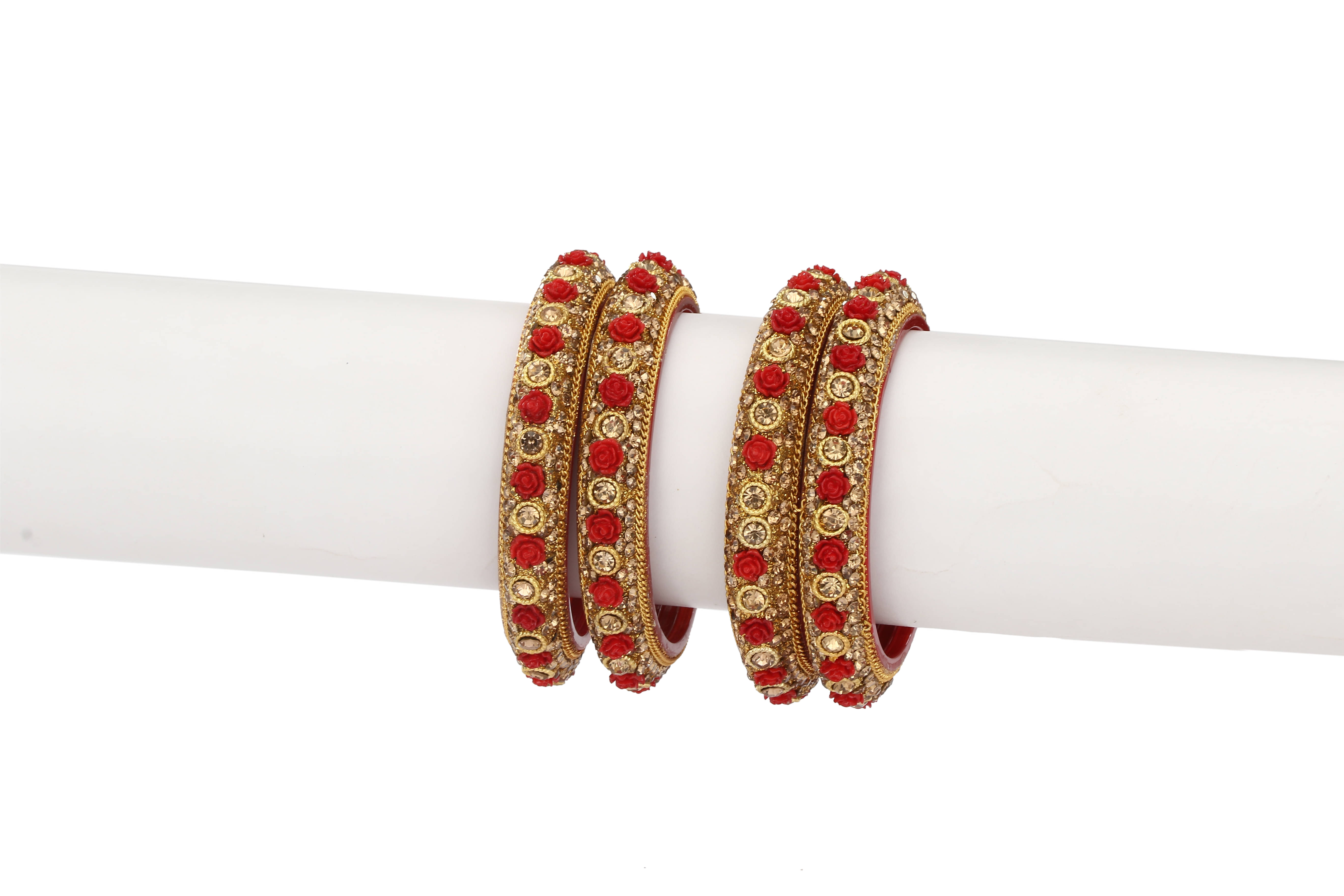     			Party Glass Bangle Set Ornamented With Beads For Spaical Look (Pack Of 4 Red Shining & Attractive