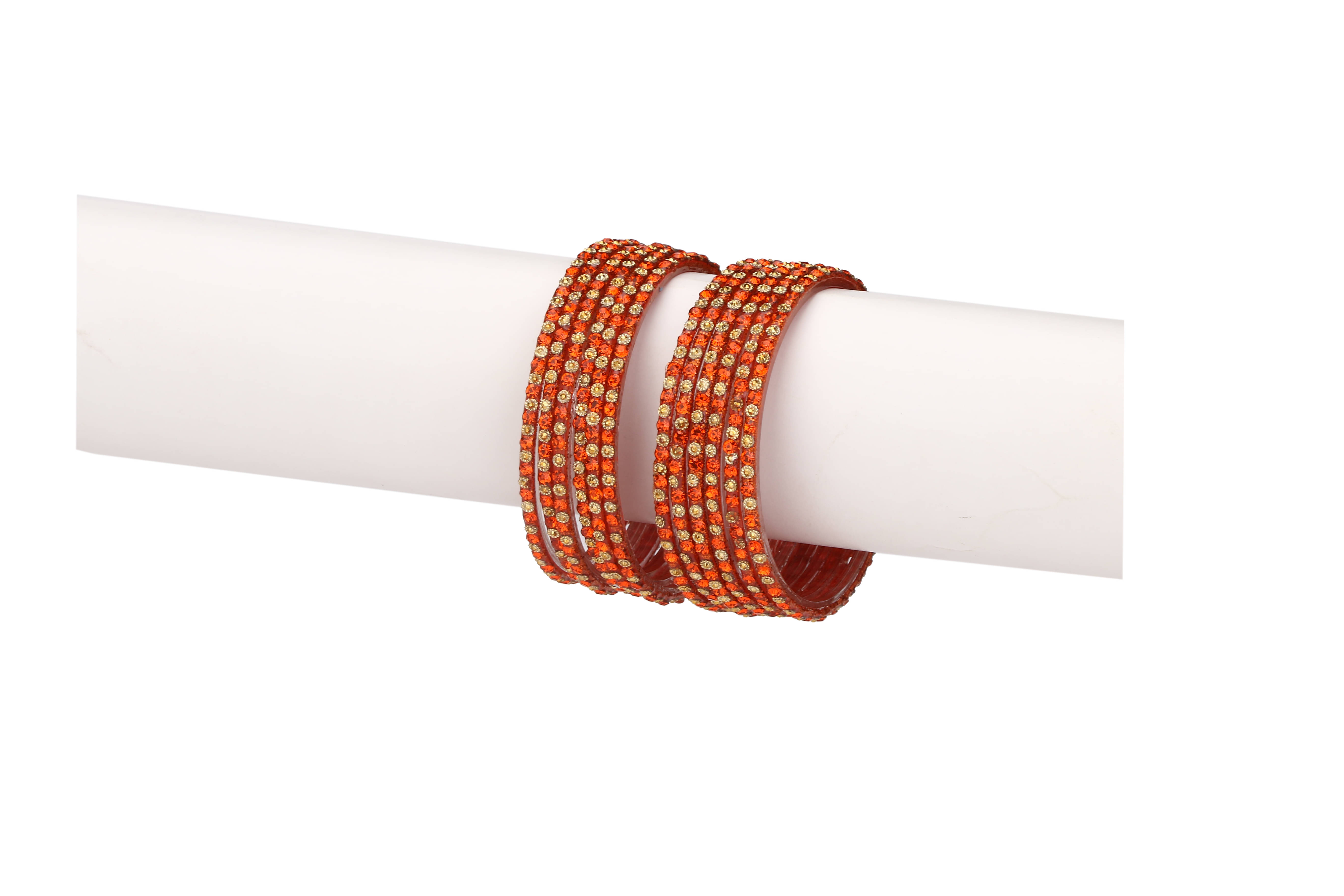     			Party Glass Bangle Set Ornamented With Beads For Spaical Look (Pack Of 12 Orange Shining & Attractive