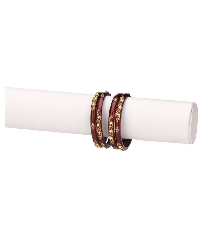 Party Glass Bangle Set Ornamented With Beads For Spaical Look (Pack Of 4 Maroon Shining & Attractive - Bangles & Bracelets | Buy online on ZillyBuy